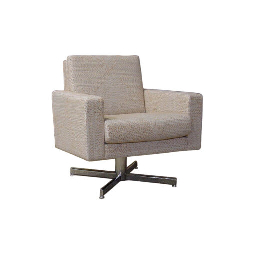 Aubrey lounge chair in white upholstery with a steel x-shaped base.