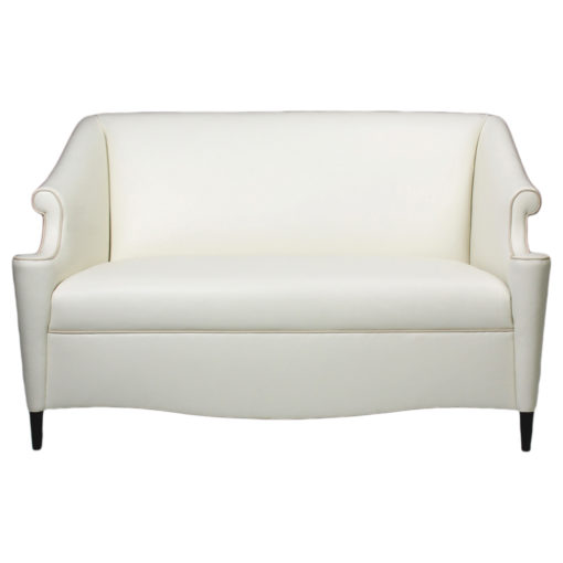 French Club Lounge Settee upholstered with white leather