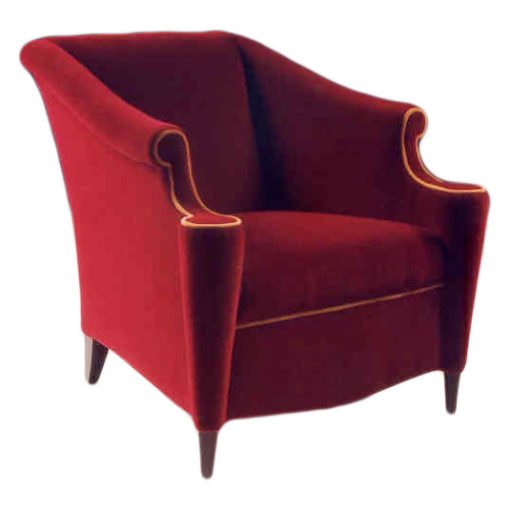 French Club Lounge chair with red velvet upholstery