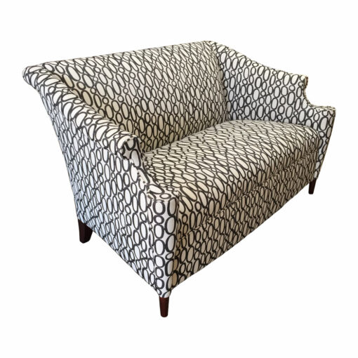 French Club settee in a white and black pattern upholstery