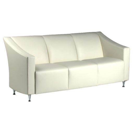 Lindsay Lounge sofa with white leather upholstery and chrome legs.
