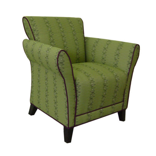 Clairmont Lounge Chair in green upholstery and wood legs.