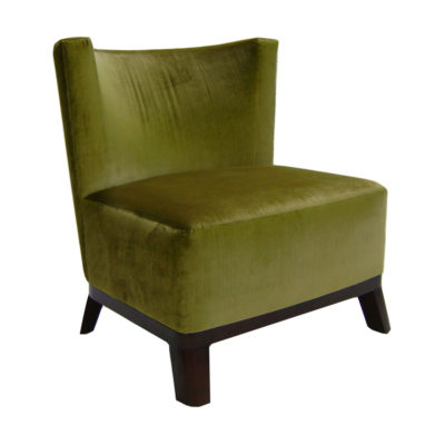 Sheduba armless Lounge Chair with green upholstery and wood base and legs.