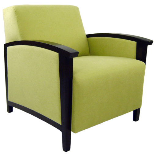 Sovereign Lounge chair with green upholstery and wood legs .