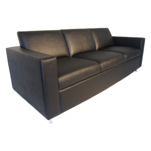 Tuxi Lounge Sofa with black leather upholstery and aluminum covered legs.