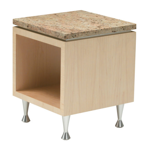 Tuxi Square table with marble top, storage space and aluminum legs.