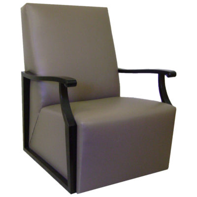 Winston Lounge glider chair with gray upholstery.