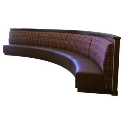 Pecos BQ17 Banquette with hard wood outline, cushioned back and upholstered in maroon.