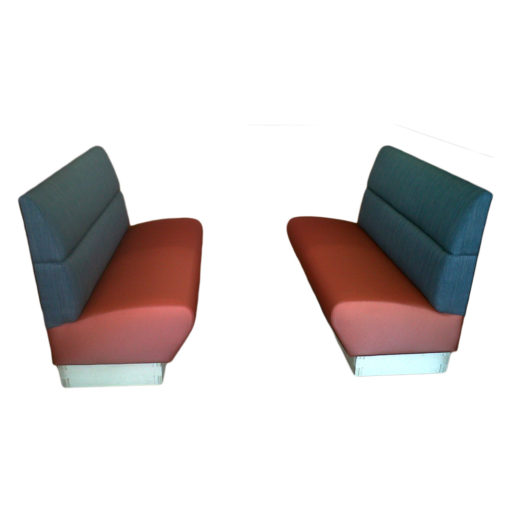 Anderson BS2 Booth with red and blue upholstery.