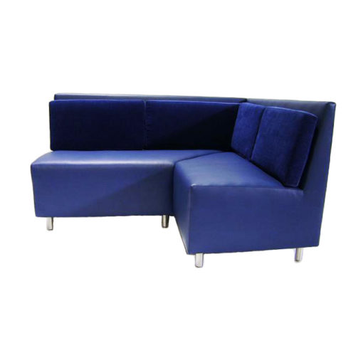 Menard BQ6 Banquette mini L-shape with royal blue upholstery and chrome covered legs.