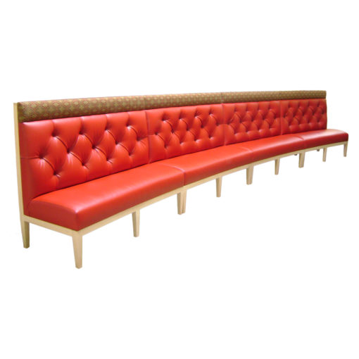 San Saba BQ20 Banquette with dark orange upholstery and a wood base and legs.