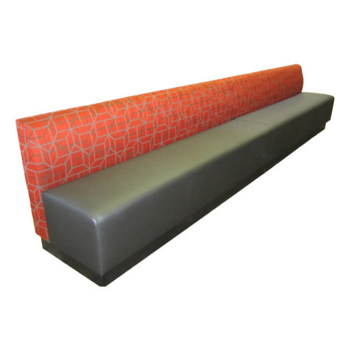 Gray upholstered seat with red and gray upholstered back; Breckenridge Banquette