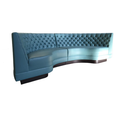 Lightly colored teal banquette with tufted back; Seville Banquette