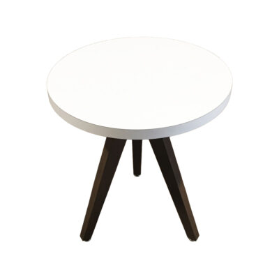 White round table with three wooden legs