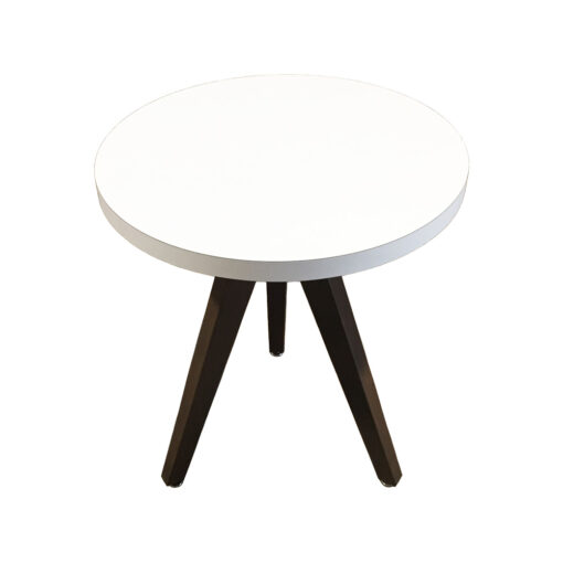 White round table with three wooden legs