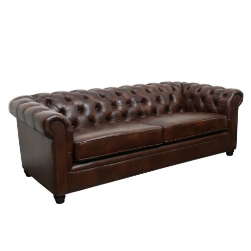 Tufted brown sofa with a loose seat