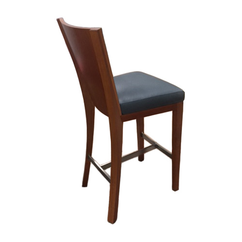 Justin bastool with upholstered seat and wood back with steel foot rests