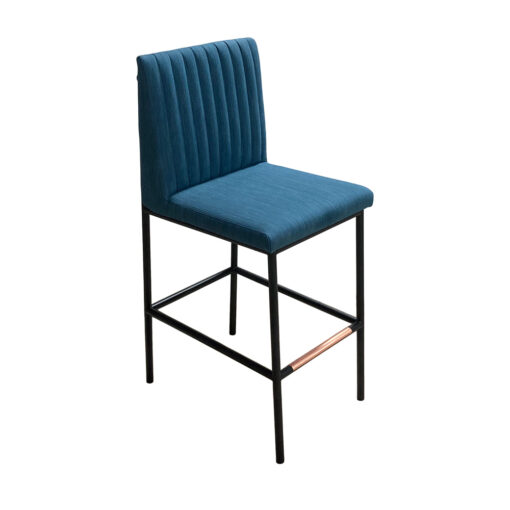 Blue Paris barstool with channeled back and metal base