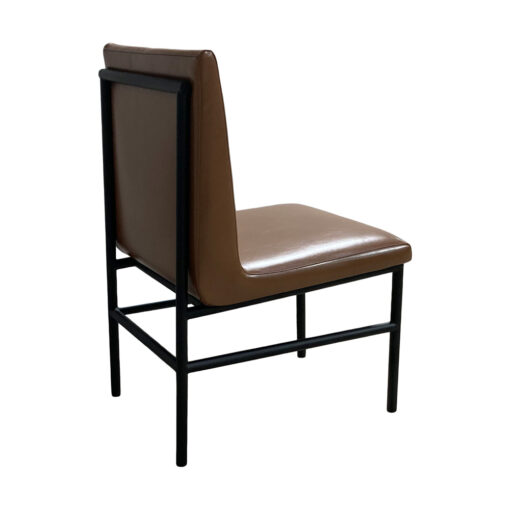 Back view of Paris pullup chair in brown upholstery with metal base