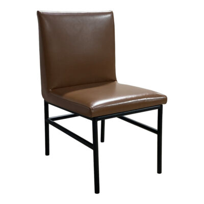 Paris pullup chair in brown upholstery with a metal frame