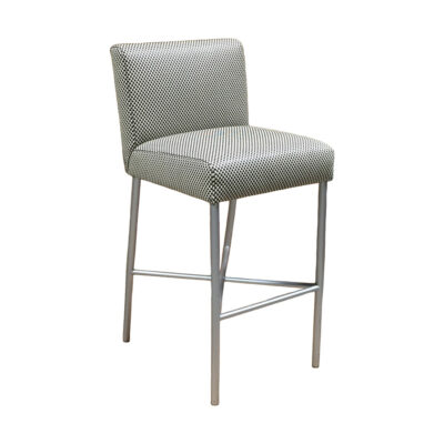 Soma barstool, black and white checkered upholstery, aluminum legs